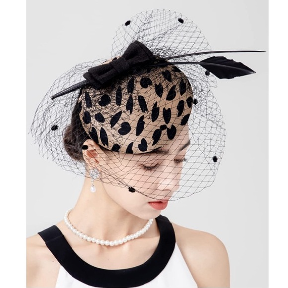 Leopard Print Fascinator Hat Pillbox with Veil Headband Clip - Picture 3 of 5